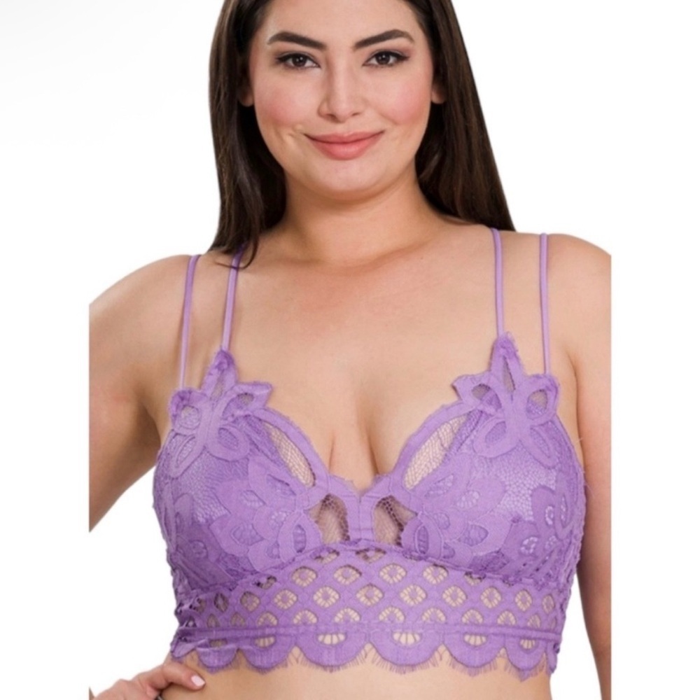 NWOT Zenana Lavender Lace Longline Bralette, Size Medium